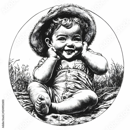 Smiling Baby in a Sun Hat S...