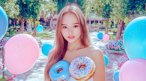 Young Woman Holds Donuts wi...