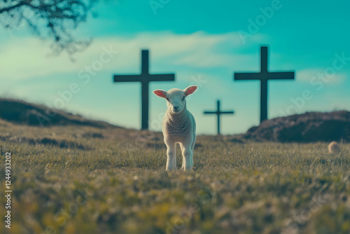 A Lamb Stands Serenely in a...