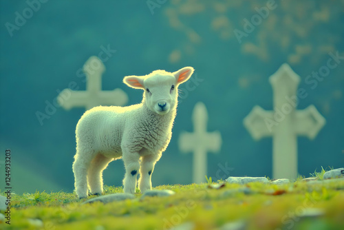 A Lamb Stands Serenely in a...
