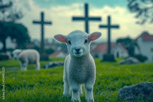 Adorable Lamb Stands in Gre...