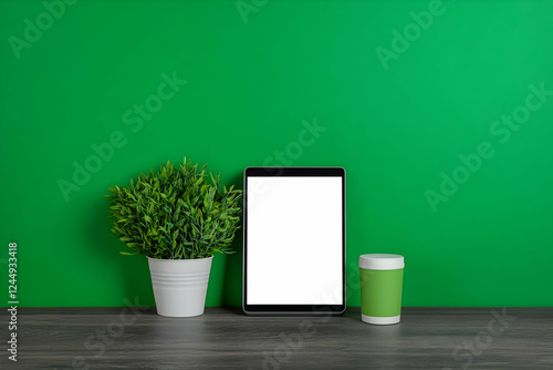 Tablet mockup with plant an...