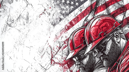 Labor Day Background Illustration with Tools, Hard Hats, and Flags.