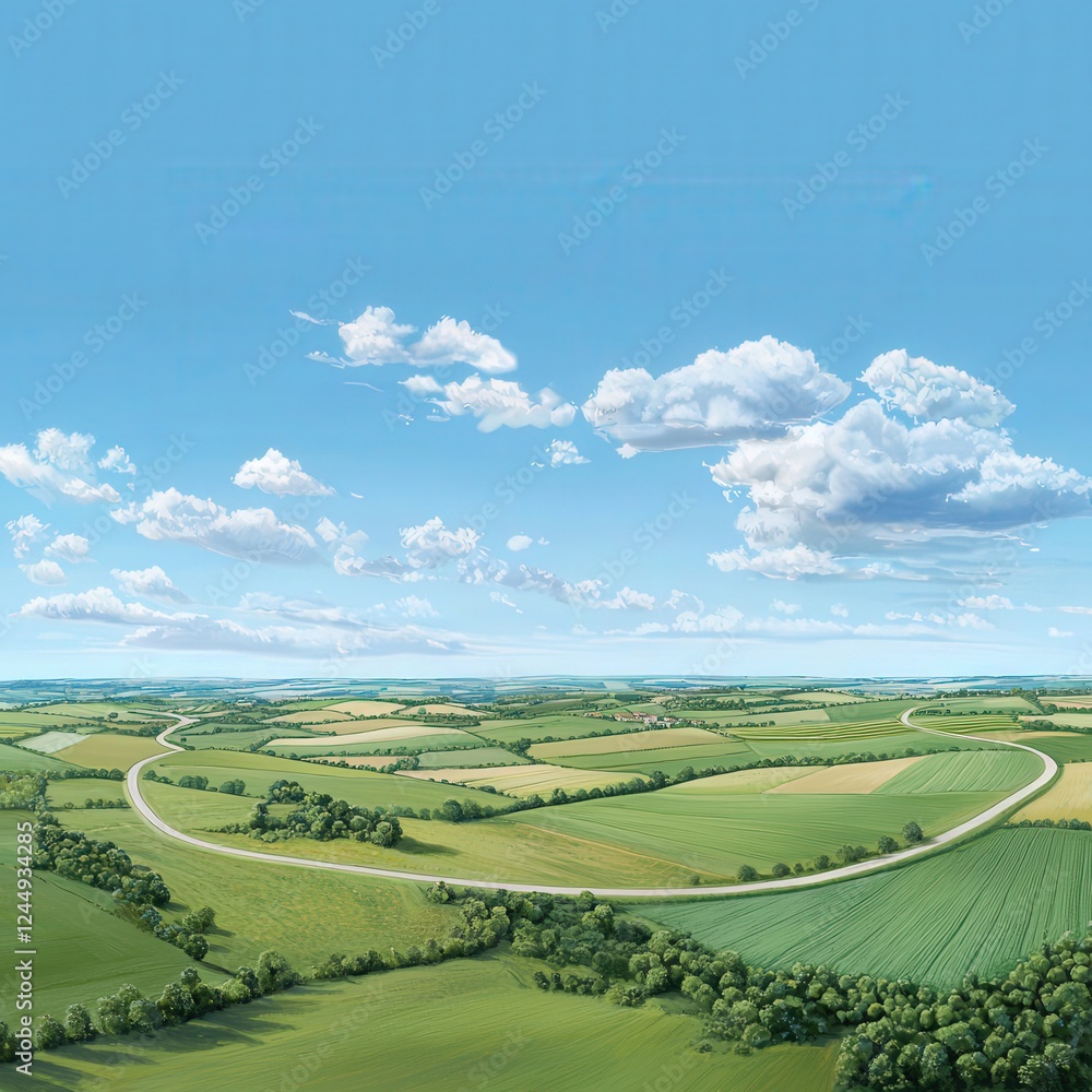 Fototapeta premium Scenic Countryside Landscape with Rolling Green Hills