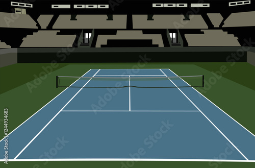 Tennis court with stadium. vector illustration.
