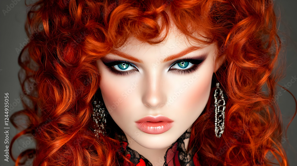 Fiery Redhead with Captivating Green Eyes and Lush Curls Poses Enigmatically Fiery Redhead with Captivating Green Eyes and Lush Curls Poses Enigmatically