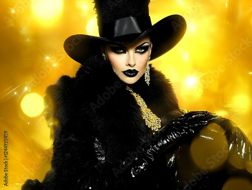 Glamorous Woman in Black Ha...