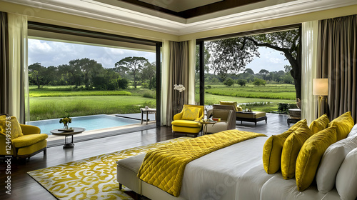 Luxury bedroom opens to a s...