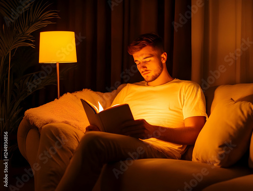 Man Reads Book Comfortably ...