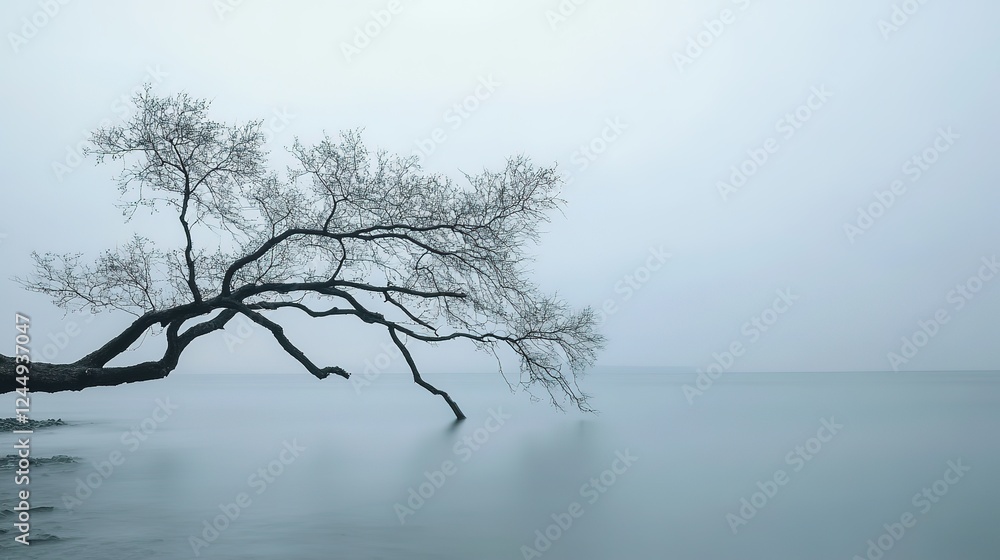 Tree Branch Leaning Towards the Water. A Quiet and Peaceful Scene. Perfect for Nature and Serenity Themes Tree Branch Leaning Towards the Water. A Quiet and Peaceful Scene. Perfect for Nature and Serenity Themes