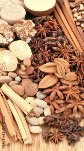 Dried spices arranged on a ...