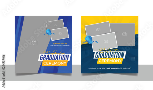 Graduation event greeting social media post education celebration square flyer wishes banner template with photo frame design set
