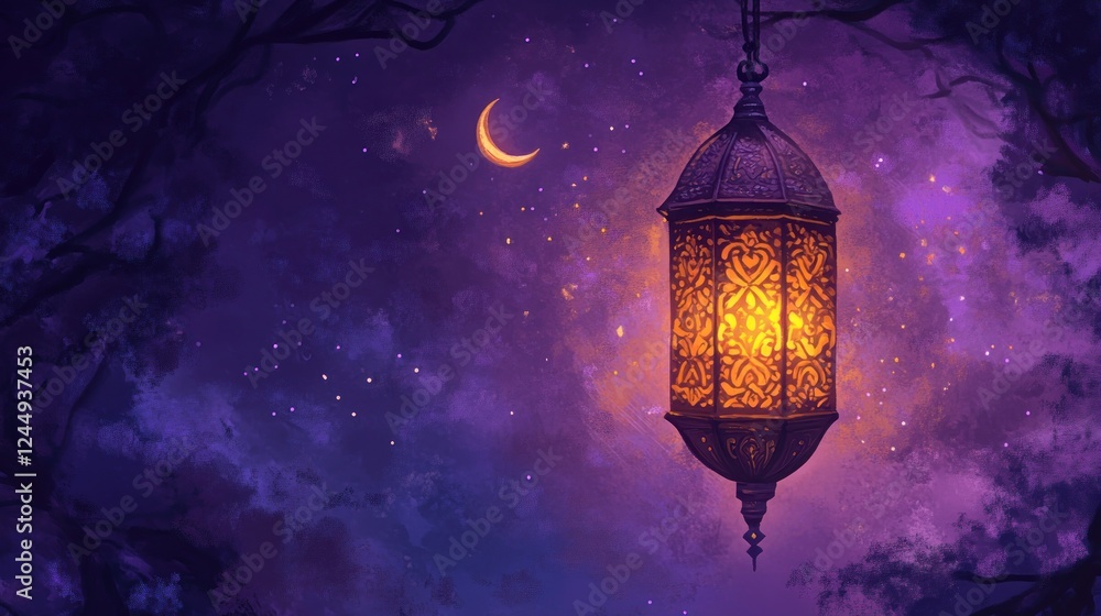 Ornate Ramadan Lantern with Mystical Glow Ornate Ramadan Lantern with Mystical Glow