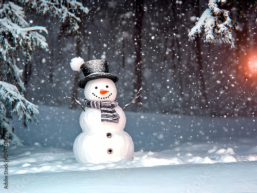 Smiling Snowman Stands in S...