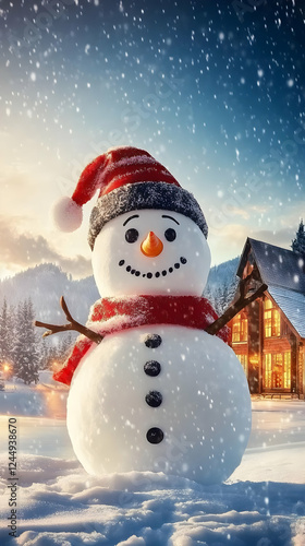Smiling Snowman Stands in S...