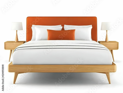 Modern Bed with Orange Head...