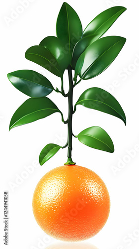 3D Orange Fruit with Green ...