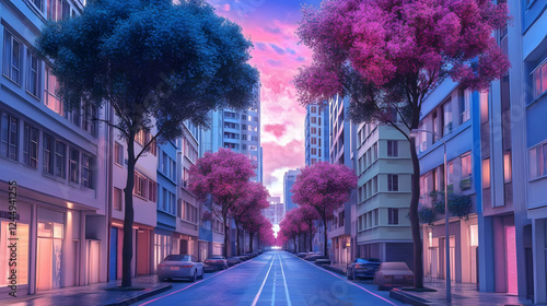 Empty City Street at Dusk w...