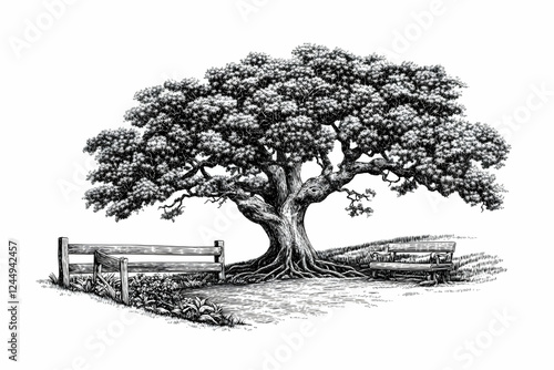 A Majestic Tree with Benche...