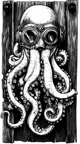 Octopus with Goggles on Woo...