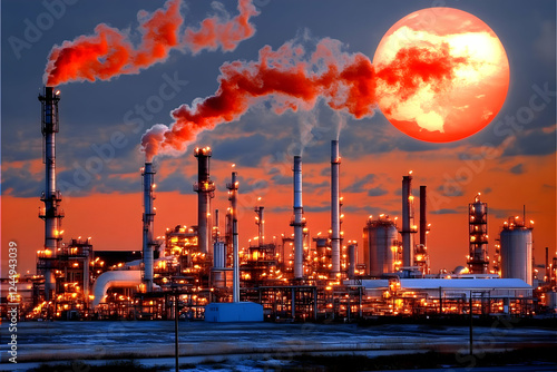Industrial Plant Emits Red ...