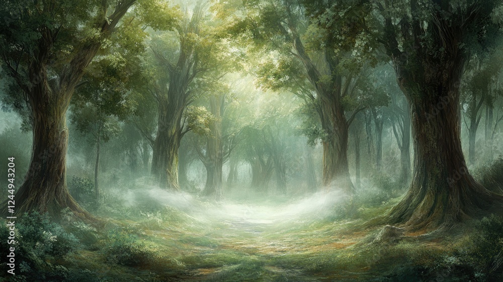 Obraz premium Enchanted Forest Path: A Mystical Journey Through Verdant Woods