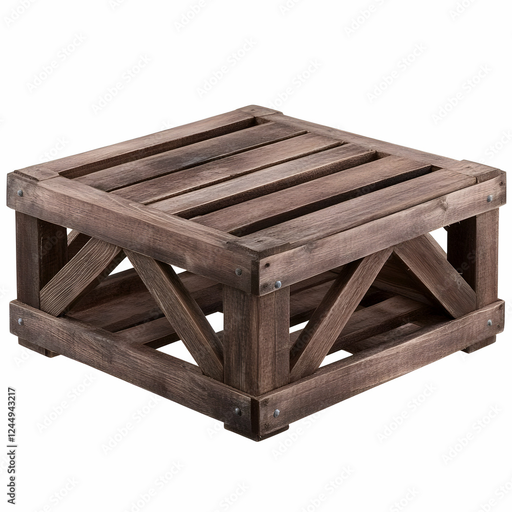 Empty Rustic Wooden Crate Isolated on White Background for Storage or Display Empty Rustic Wooden Crate Isolated on White Background for Storage or Display