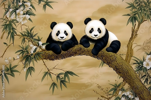 Two Adorable Pandas Relax o...