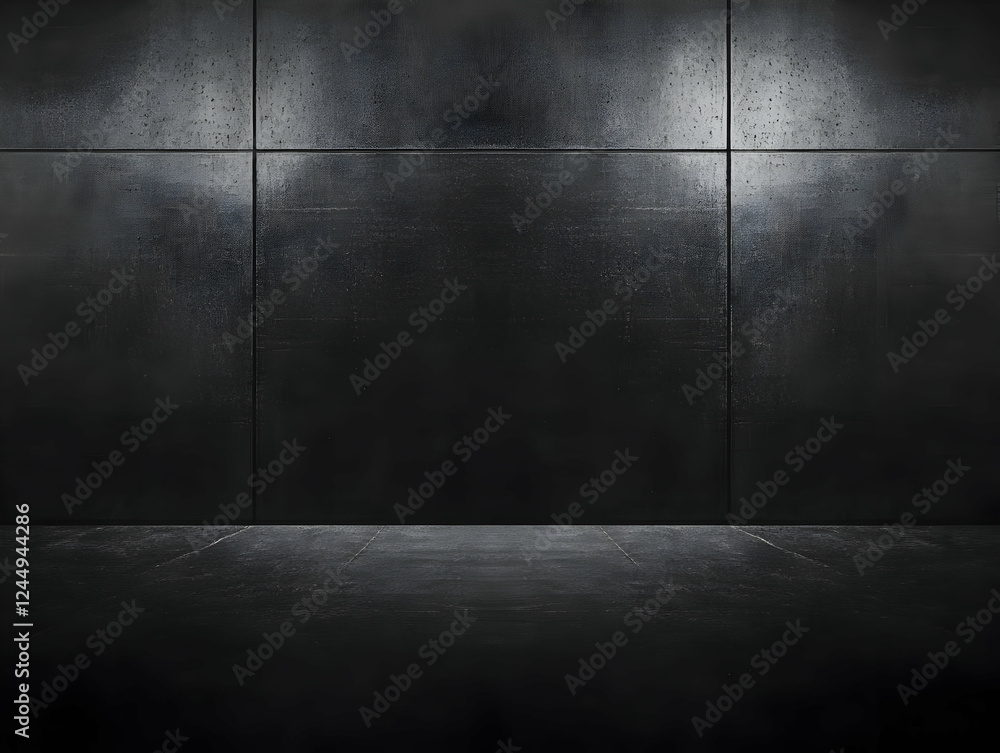Dark Empty Room with Black Concrete Wall and Floor Creates a Moody Atmosphere Dark Empty Room with Black Concrete Wall and Floor Creates a Moody Atmosphere