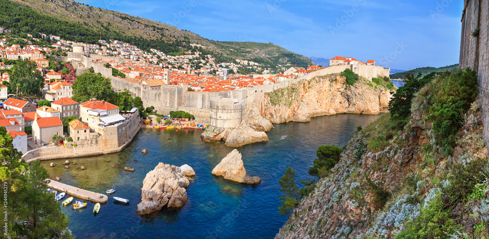 View of the Old Town of Dubrovnik from the side of Fort Lovrijenac on the Adriatic coast of Croatia