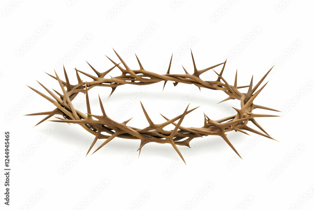 Fototapeta premium Crown of Thorns Symbolizes Sacrifice and Redemption on White Background with Sharp Thorns