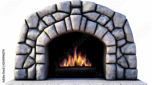 Stone Fireplace with Burnin...