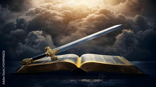 A Sword Rests on an Open Bo...