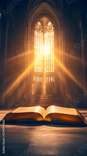 Open Bible Lies on Altar in...