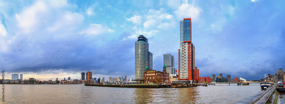City Landscape, panorama, banner - view on Tower blocks in the Kop van Zuid neighbourhood of Rotterdam, The Netherlands