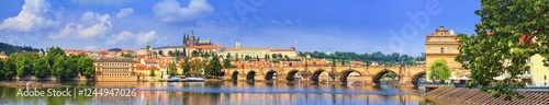 Obraz na płótnie City summer landscape, banner - view of the Charles Bridge and castle complex Prague Castle in the historical center of Prague, Czech Republic w salonie