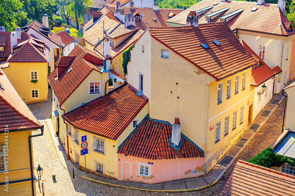 Cityscape - view of the narrow streets of the Novy Svet ancient quarter in the Hradcany historical district, Prague, Czech Republic
