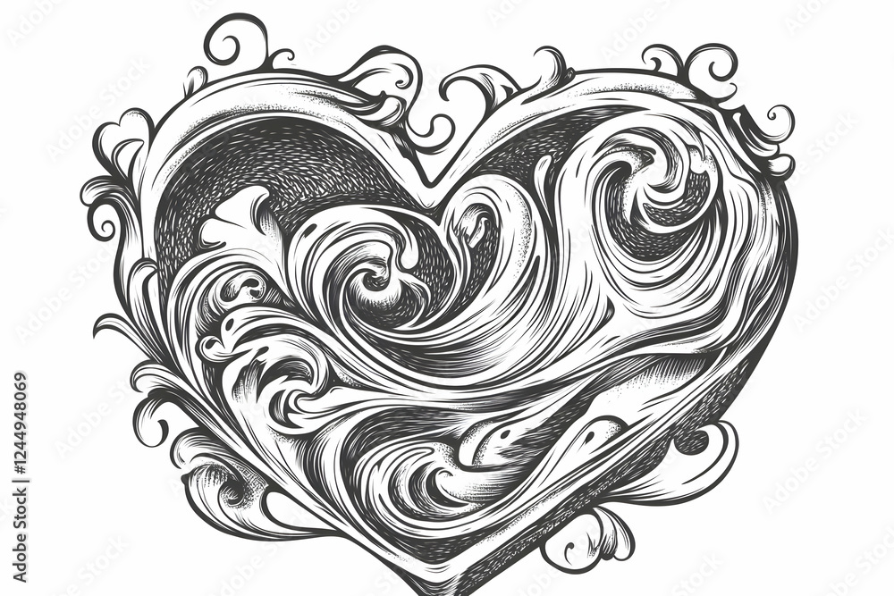 Fototapeta premium Ornate Heart Flourishes with Swirling Elegance: A Decorative Illustration