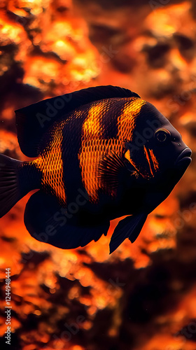 Black and Orange Fish Swims...