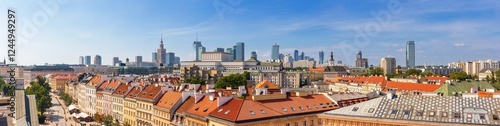 Obraz na płótnie Cityscape, panorama, banner - top view of the district of Srodmiescie in the center Warsaw, Poland w salonie