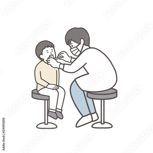 歯科検診を受ける男の子の全身イラスト