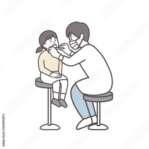 歯科検診を受ける女の子の全身イラスト