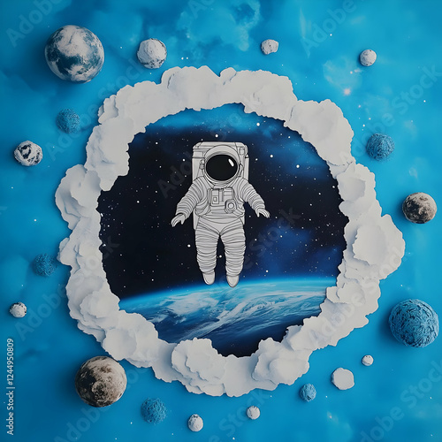 Astronaut floats in space s...