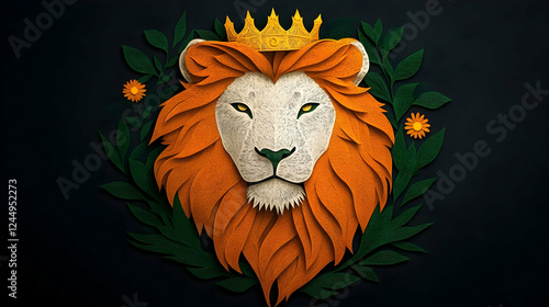 Majestic Lion with Crown in...