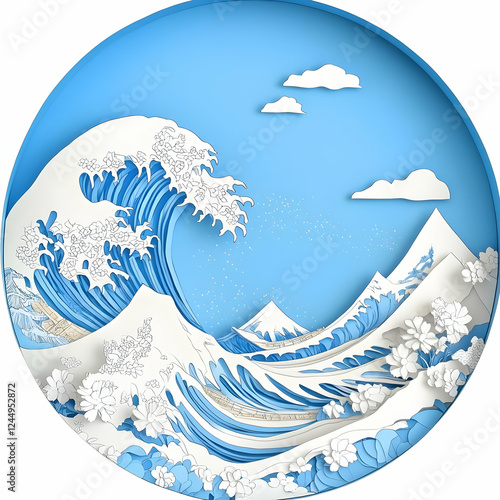 Paper Cutout Wave with Moun...