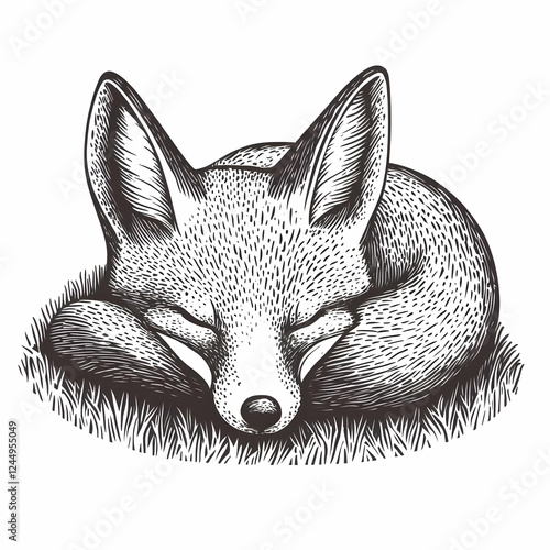Sleeping Fox Curled Up on G...