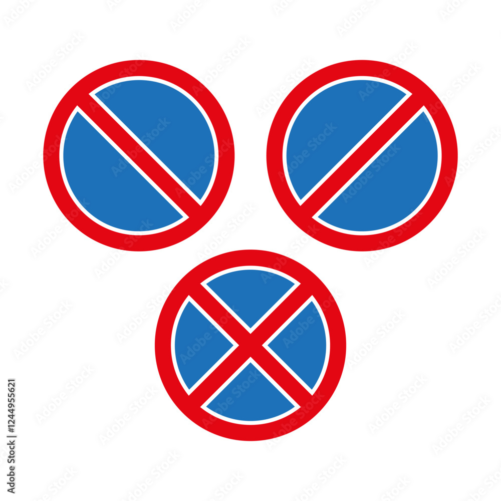 Prohibition sign design. Blue circle elements. Red and white borders. Vector warning symbol. Prohibition sign design. Blue circle elements. Red and white borders. Vector warning symbol.