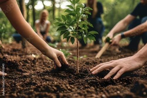 People Planting a Small Tre...