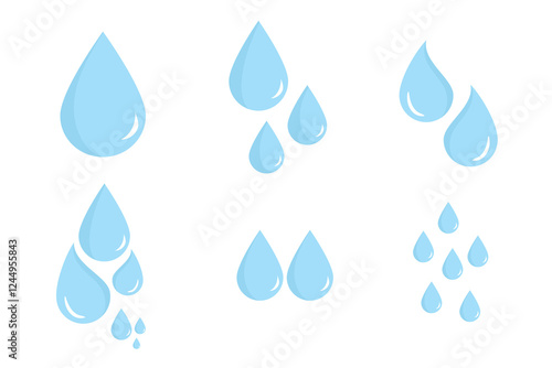 Set of water drop icon with blue color. Suitable for flat design icon, clip art, stickers, illustration, etc