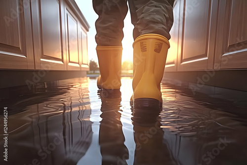 Person in Yellow Boots Wade...